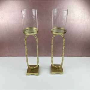 Gold Colored Clear Tall Candle Holders Set Home Decor